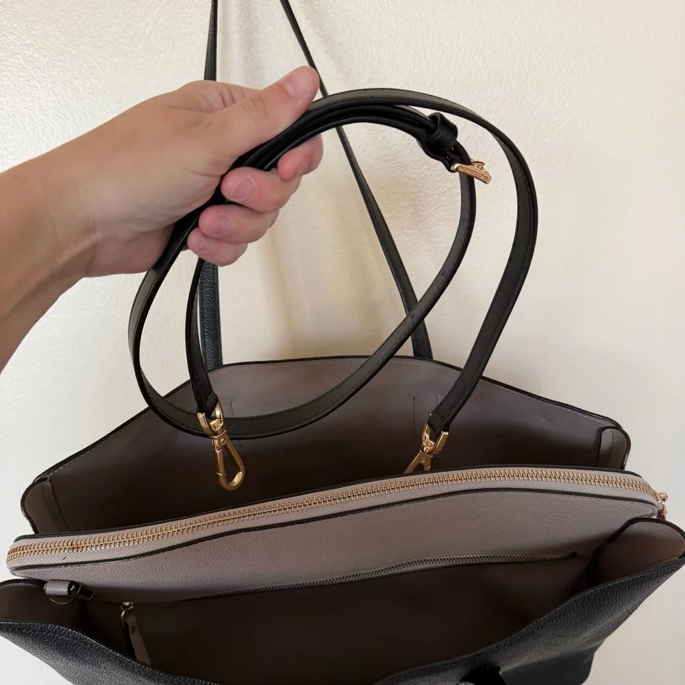 KATE SPADE Margaux Large Satchel Tote Crossbody In Black Warm Taupe